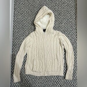 GAP Cream Hooded Cable Knit Jacket